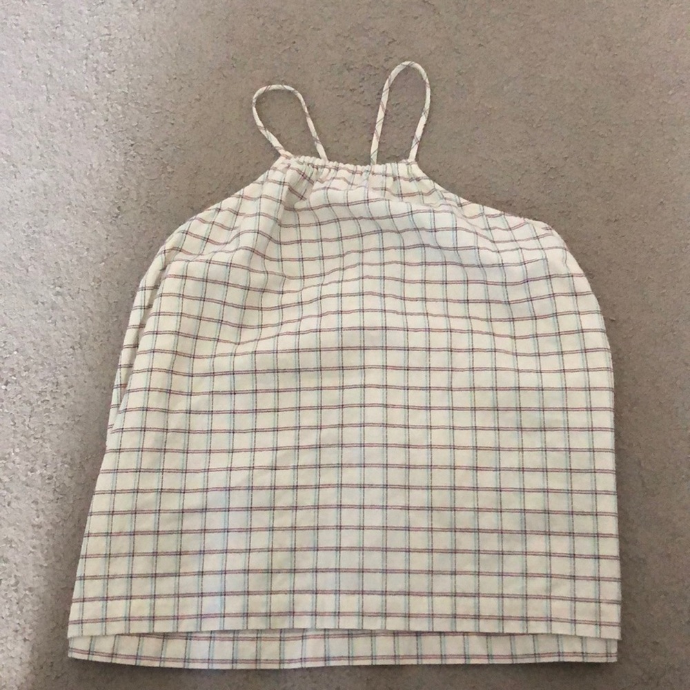 yellow baggy halter tank top checker pattern